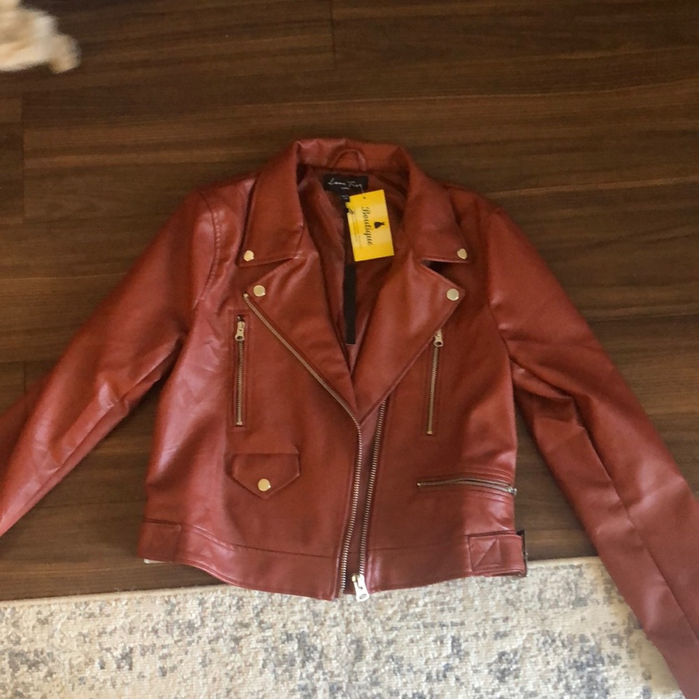 Love tree faux leather jacket, size large.